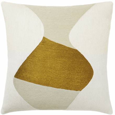 Judy Ross Textiles Hand-Embroidered Chain Stitch Totem Throw Pillow cream/oyster/gold rayon